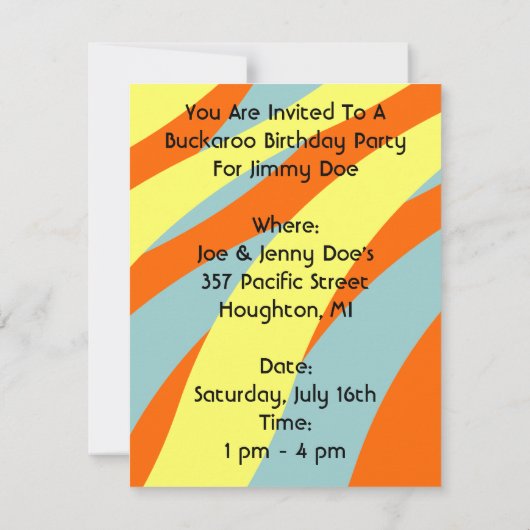 BUCKAROO-GEBURTSTAGS-PARTY EINLADUNG (Rückseite)