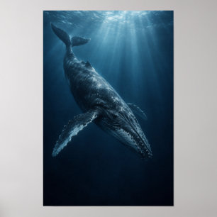 Buckelwal gleitet durch tiefblauen Ozean Mar Poster