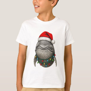 Buckelwal mit Weihnachtsmannmütze und Weihnachten T-Shirt
