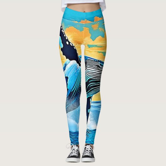 Buckelwal-Ozean-Freiheit-Sprung-Design Leggings (Vorderseite)
