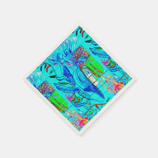 Buckelwale unter Wasser Serviette (Ecke)