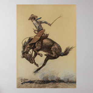 „Buckendes Pferd“ Western Art von Will James Poster