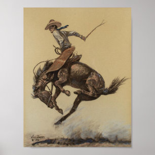 „Buckendes Pferd“ Western Art von Will James Poster