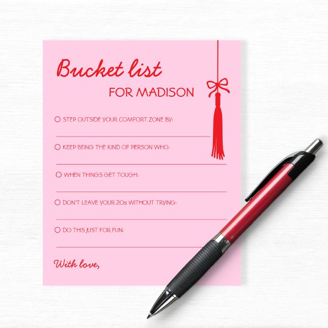 Bucket List Quaste Bogen Rosa Rot Abschluss Rat Sp (Bucket List Pink & Red Advice Graduation)