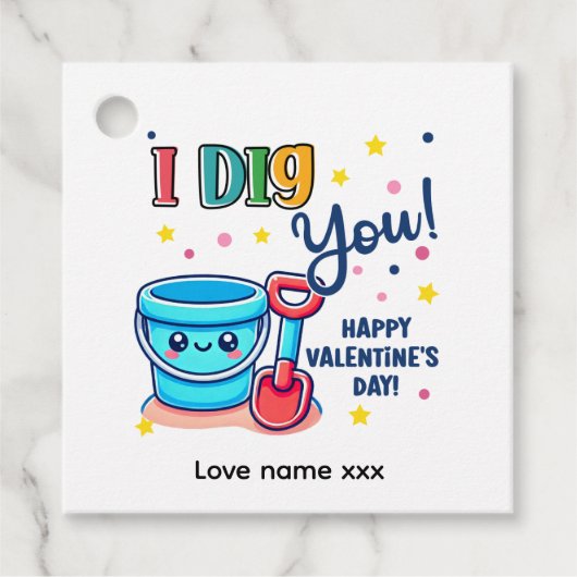 Bucket & Spade Gift idea “I Dig You” Valentine Geschenkanhänger (Vorderseite)