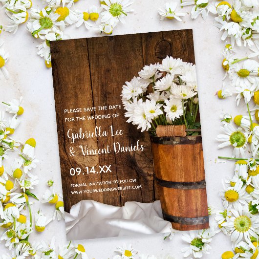 Bucket White Daisies Barn Wedding speichern das Da Save The Date