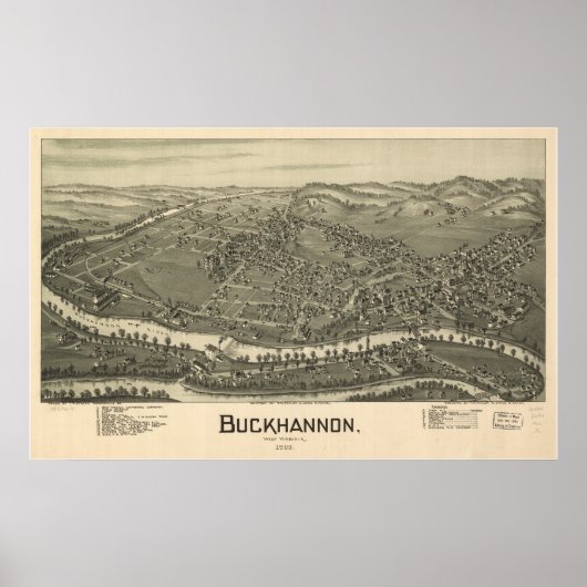 Buckhannon West Virginia 1889 Antique Panorama Poster (Vorne)