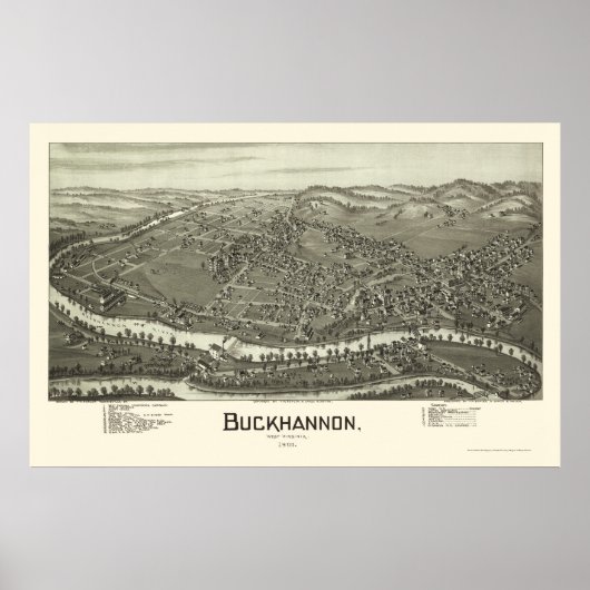Buckhannon, WV Panorama Karte - 1900 Poster (Vorne)