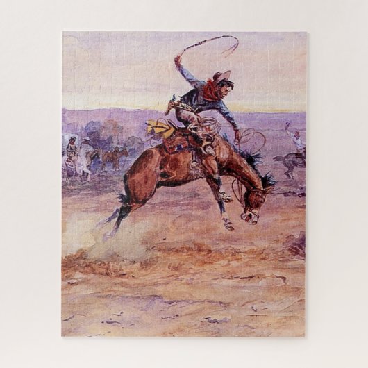 "Bucking Bronco" Cowboy Art von Charles Russell Puzzle (Vertikal)
