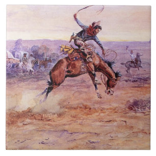 „Bucking Bronco“ Cowboy-Kunst von Charles Russell Fliese