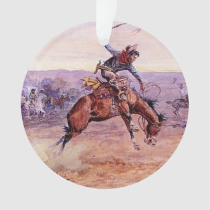 „Bucking Bronco“ Cowboy-Kunst von Charles Russell Ornament