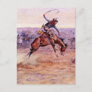 „Bucking Bronco“ Cowboy-Kunst von Charles Russell Postkarte