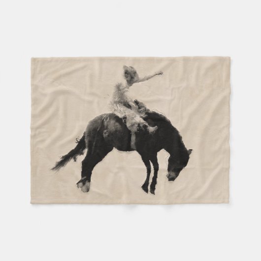 Bucking Bronco Rodeo Cowboy Fleecedecke (Vorderseite (Horizontal))