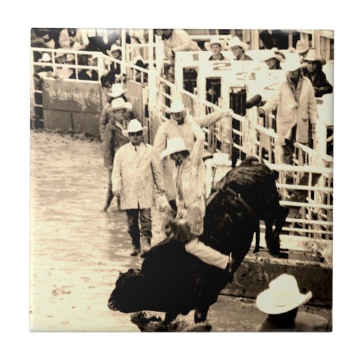 Bucking Bull Rodeo Rider Picture Fliese (Vorderseite)