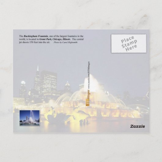 Buckingham Fountain illuminiert, Chicago Postkarte (Rückseite)