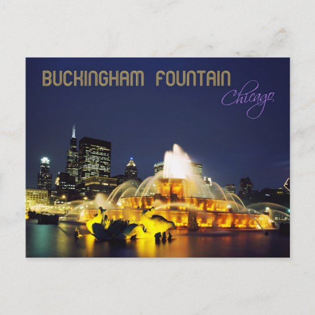Buckingham Fountain illuminiert, Chicago Postkarte (Vorderseite)