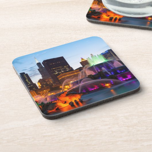 Buckingham Fountain liegt nachts Getränkeuntersetzer (Linke Seite)