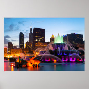 Buckingham Fountain liegt nachts Poster