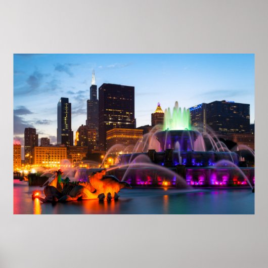 Buckingham Fountain liegt nachts Poster (Vorne)