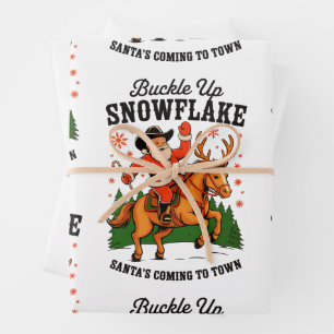 Buckle up Snowflake Rodeo Cowboy Weihnachten Geschenkpapier Set