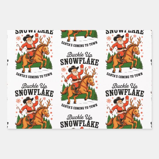 Buckle up Snowflake Rodeo Cowboy Weihnachten Geschenkpapier Set (Vorderseite)