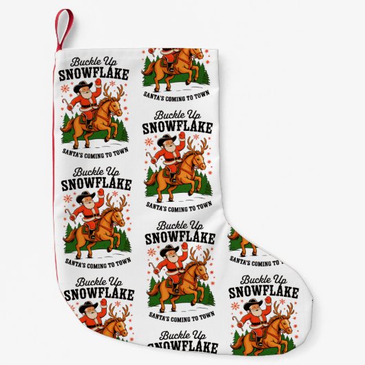 Buckle up Snowflake Rodeo Cowboy Weihnachten Kleiner Weihnachtsstrumpf (Vorderseite)