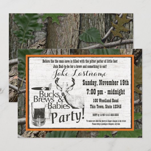 Bucks Beer and Babies Dusche Einladung (Vorne/Hinten)