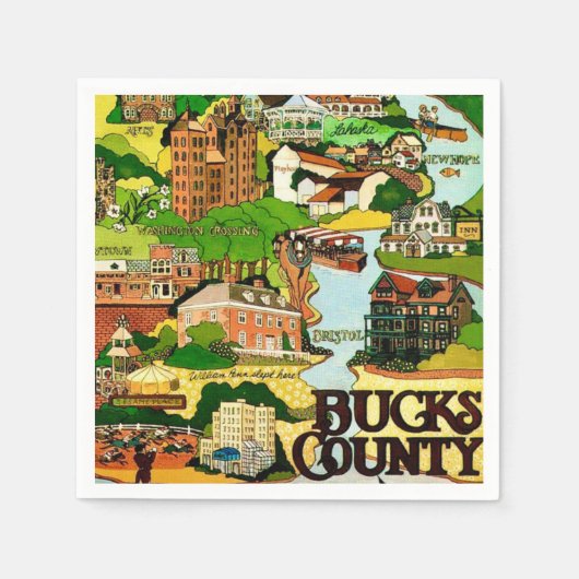 Bucks County PA Postkarte Serviette (Vorderseite)