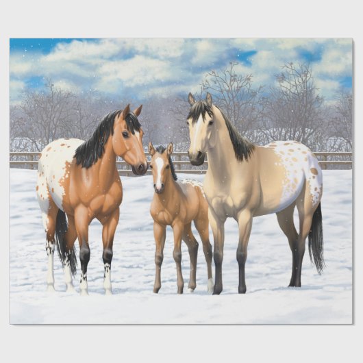 Buckskin Appaloosa Pferde im Schnee Geschenkpapier (Flach)