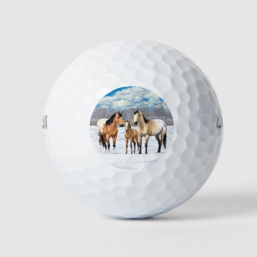 Buckskin Appaloosa Pferde im Schnee Golfball (Vorderseite)