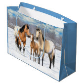 Buckskin Appaloosa Pferde im Schnee Große Geschenktüte (Rückseite Schrägansicht)