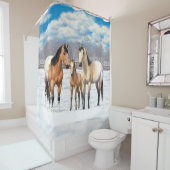 Buckskin Appaloosa Pferde im Winter Weide Duschvorhang (Beispiel)