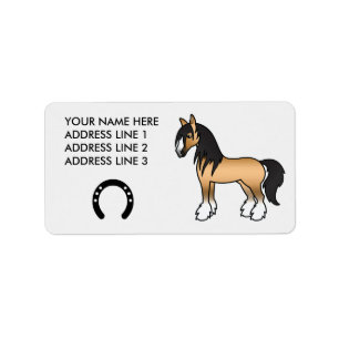 Buckskin-Cartoon-Gypsy-Vanner-Shire-Horse Adressaufkleber