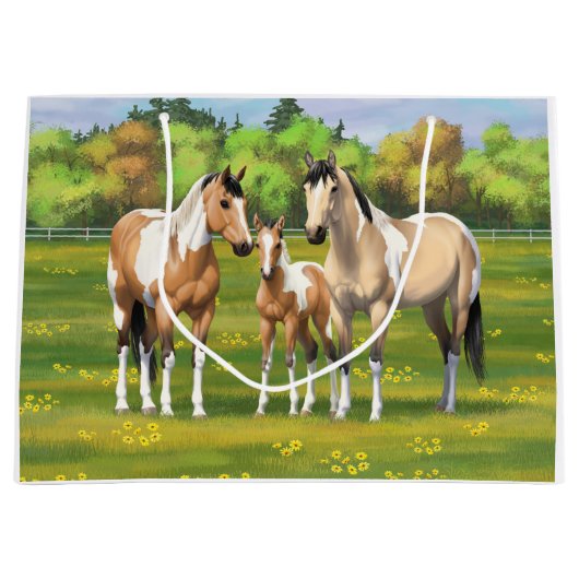 Buckskin Dun Pinto Paint Horses In Summer Pasta Große Geschenktüte (Vorderseite)
