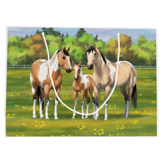 Buckskin Dun Pinto Paint Horses In Summer Pasta Große Geschenktüte (Rückseite)