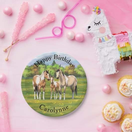 Buckskin Dun Pinto Paint Horses In Summer Pasta Pappteller (Party)