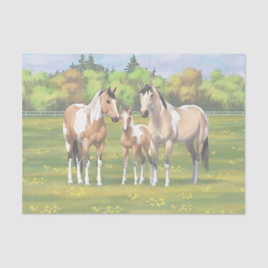 Buckskin Dun Pinto Paint Horses In Summer Pasta Seidenpapier (Vorderseite)