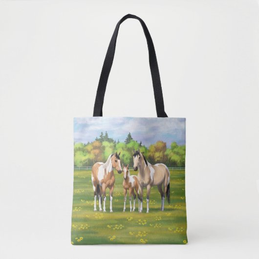 Buckskin Dun Pinto Paint Horses In Summer Pasta Tasche (Vorderseite)