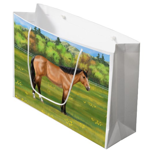 Buckskin Dun Quarter Horse Große Geschenktüte (Vorderseite Schrägansicht)