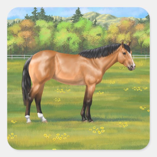Buckskin Dun Quarter Horse Quadratischer Aufkleber (Vorderseite)