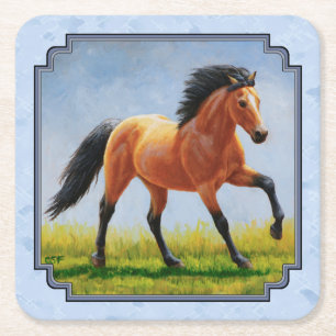 Buckskin Horning Light Blue Rechteckiger Pappuntersetzer