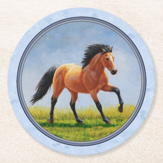 Buckskin Horning Light Blue Runder Pappuntersetzer (Vorderseite)