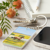 Buckskin Horse Galloping in einem Feld von Blume Schlüsselanhänger (Vorderseite rechts)
