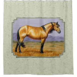 Buckskin Horse Mustang Stallion Sage Green Duschvorhang