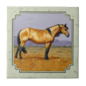 Buckskin Horse Mustang Stallion Sage Green Fliese (Vorderseite)