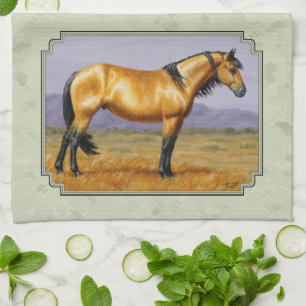 Buckskin Horse Mustang Stallion Sage Green Geschirrtuch