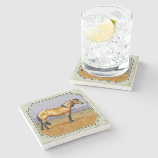 Buckskin Horse Mustang Stallion Sage Green Steinuntersetzer (Seitenansicht)