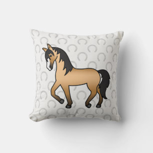 Buckskin Horse Trotting Cartoon Illustration Kissen