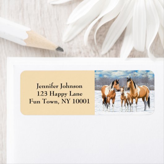 Buckskin Paint Horns in Snow (Insitu)