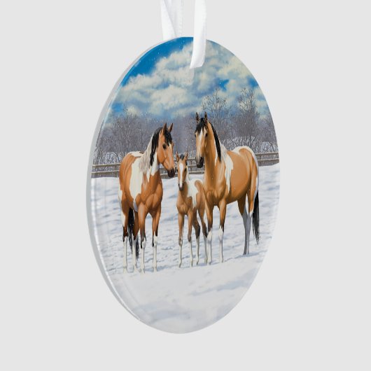 Buckskin Paint Horns in Snow Ornament (Vorderseite)